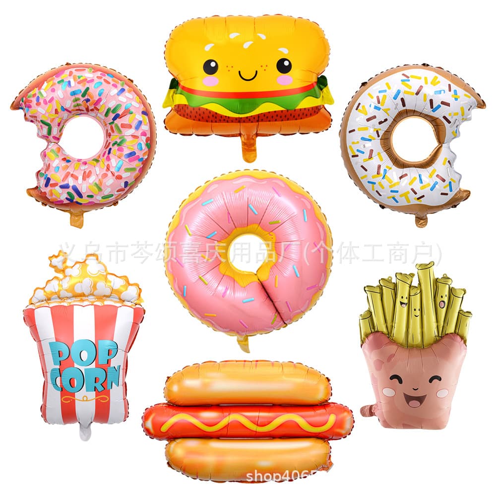 Cross-border Chocolate Donut Balloon Burger Fries Pizza Balloon Hot Dog Birthday Party Aluminum Foil Balloon Decoration