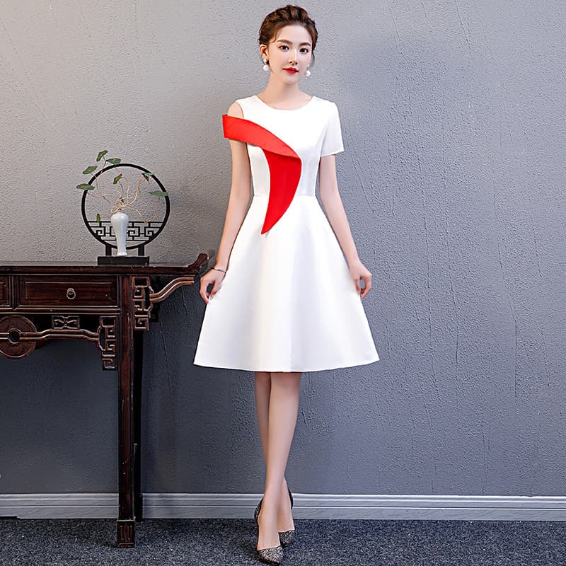 Women's White Evening Dress, Formal Wedding Gown, Speech Contest Recital Performance Outfit, Host Graduation Dress