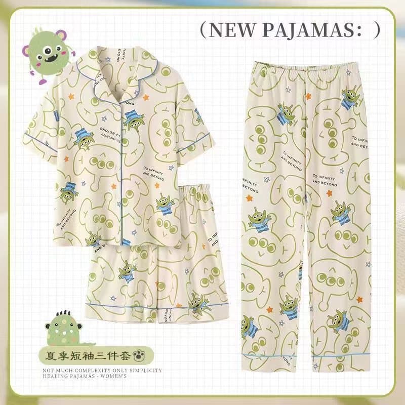 Three-Eyed Pajamas for Women, Spring-Autumn-Summer Three-Piece Short-Sleeve 2025 New Ins Style Cute Homewear Set