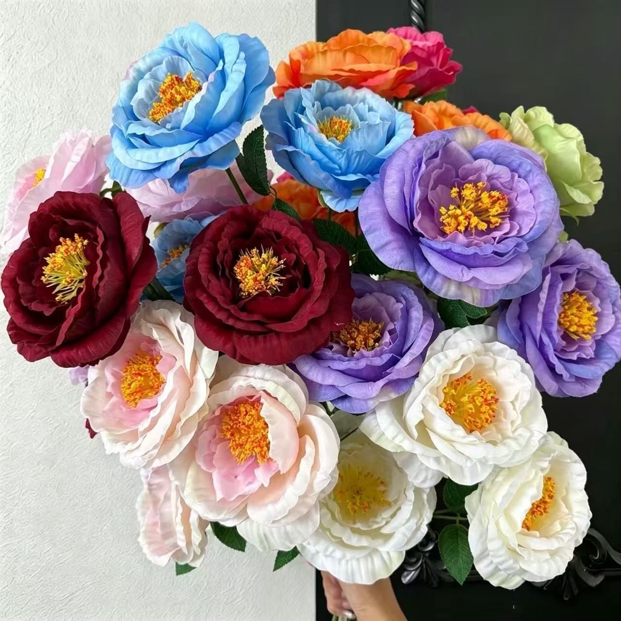 3-Head Tea Peony Artificial Flowers for Wedding, Shopping Mall Decoration, Peony Fake Flowers Landscape Decorative Silk Flowers