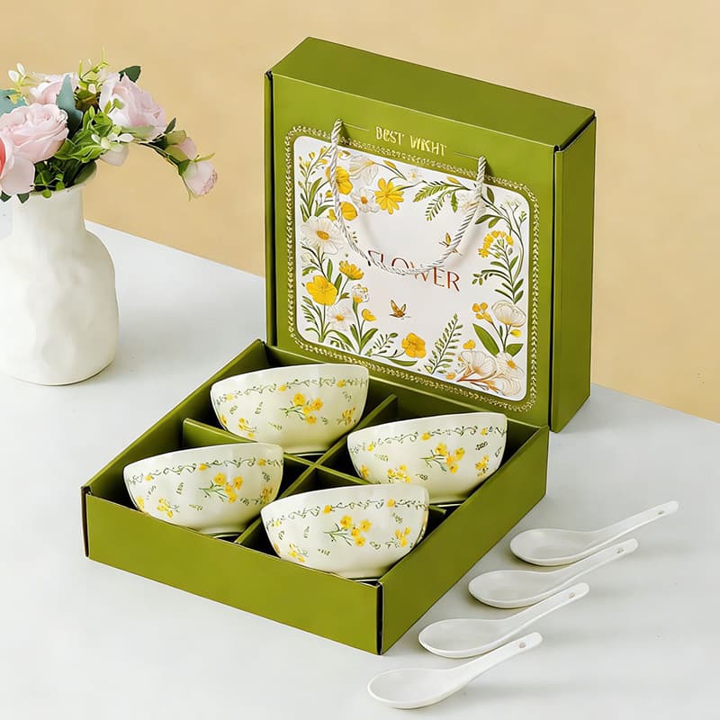 Wedding Gift Dinnerware Gift Set, Fresh Ceramic Bowl Plate Spoon Set, Engagement Souvenir for Bride and Best Friend