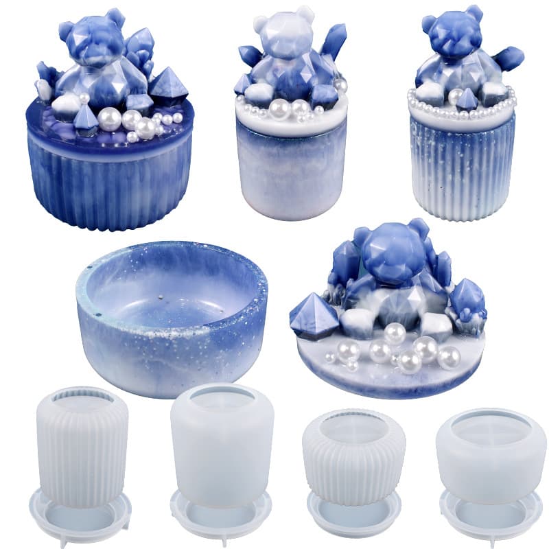 Epoxy Resin DIY Jar Mold Round Striped Storage Box Large Cup Small Cup Storage Jar Storage Cup Silicone Mold