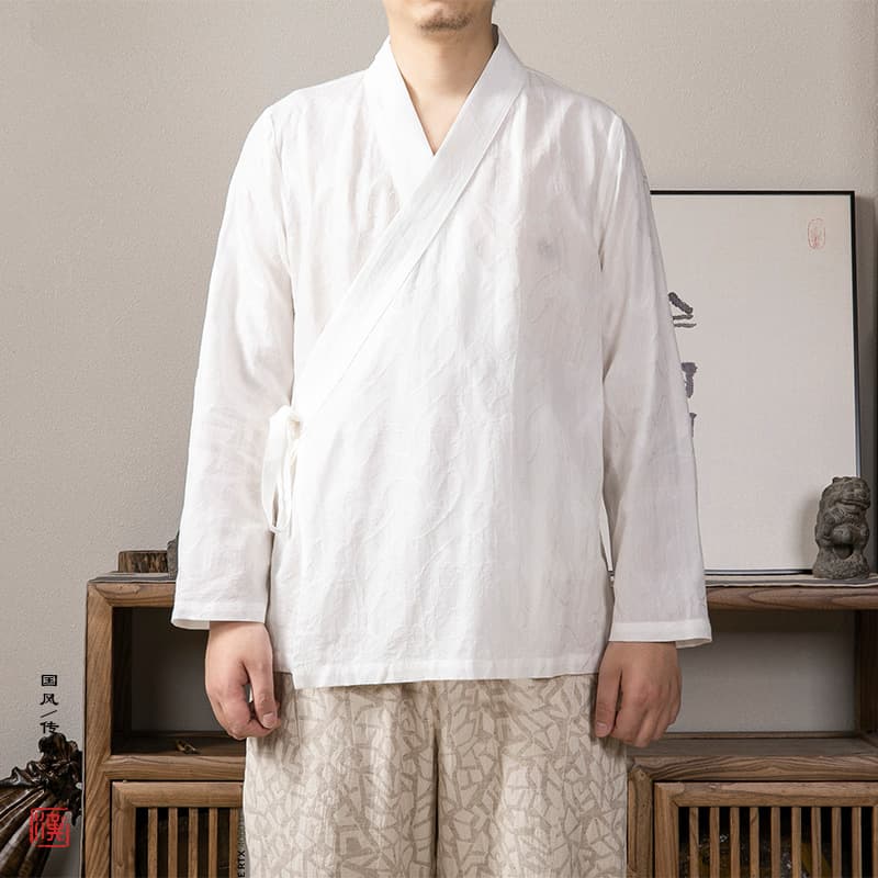 New Chinese-style men's modified Hanfu, diagonal-lapel, new Chinese-style men's jacquard Taoist robe jacket