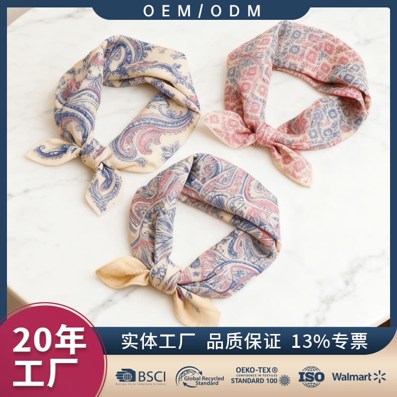 Factory Cross-Border Custom Hot-Selling Polyester Headscarf Scarf Gift Wrap Fashion Retro Street Square Scarf