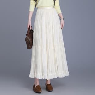 Long Skirt to Ankle Midi Skirt for Women 2026 Summer Beach Skirt Flared Skirt Flowy Pleated Skirt One-Size Skirt