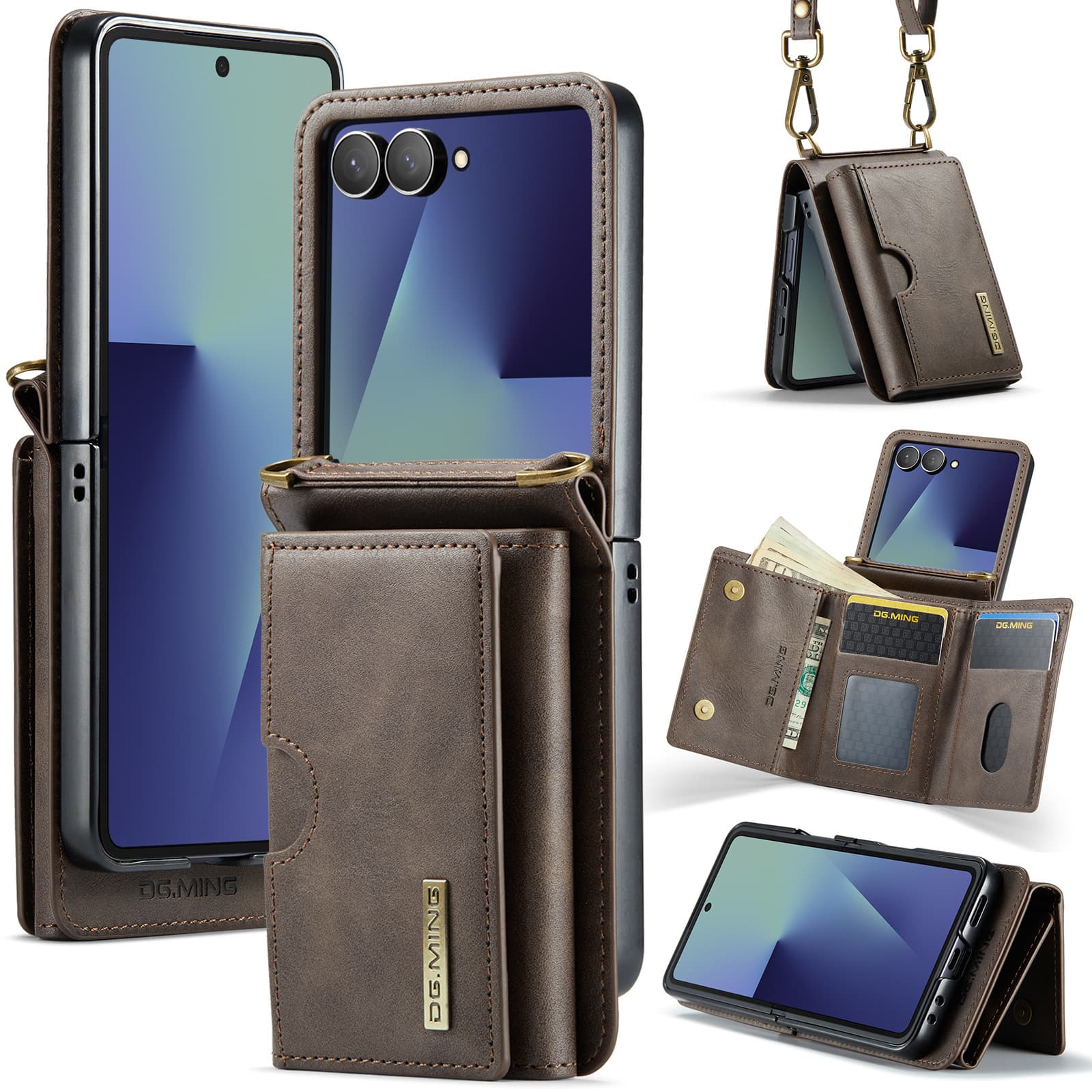 Suitable for Samsung Z Flip8 card mobile phone leather case Z Flip7 crossbody lanyard bracket folding fashion protective case