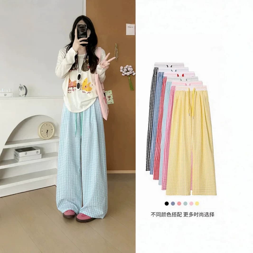 Cross-border plaid trousers for women in autumn and winter thin style new high-waisted casual Yamamoto trousers straight-leg trousers wide-leg trousers