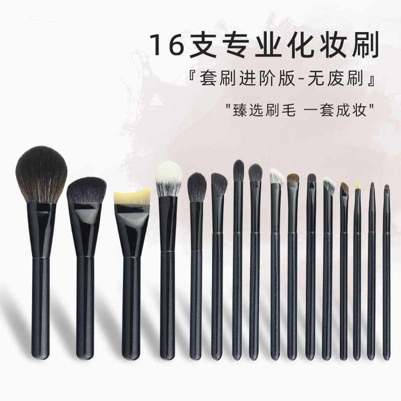 Cangzhou 16-Piece Wooden Handle Makeup Brush Set, Animal Hair Eyeshadow Concealer Under-Eye Brush, Beginner Essential Makeup Brushes