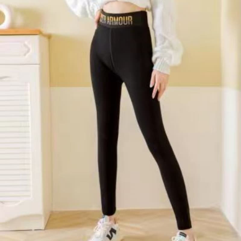 Women's Winter Fleece-Lined Thermal Leggings, Cotton, High-Waist, 9/10 Length, Wearable as Outerwear