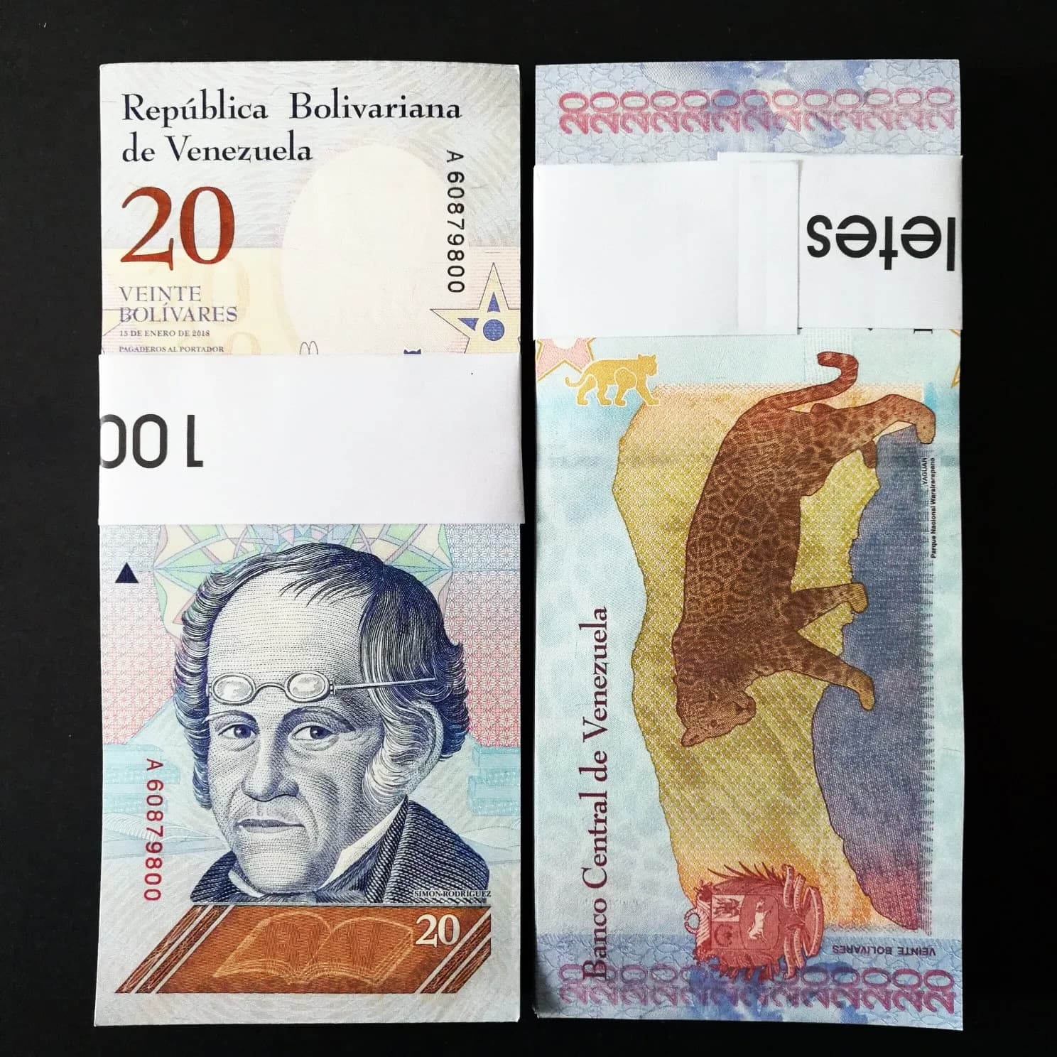 Brand new Venezuela 20 yuan banknote foreign currency animal banknote jaguar banknote hundreds of genuine coins