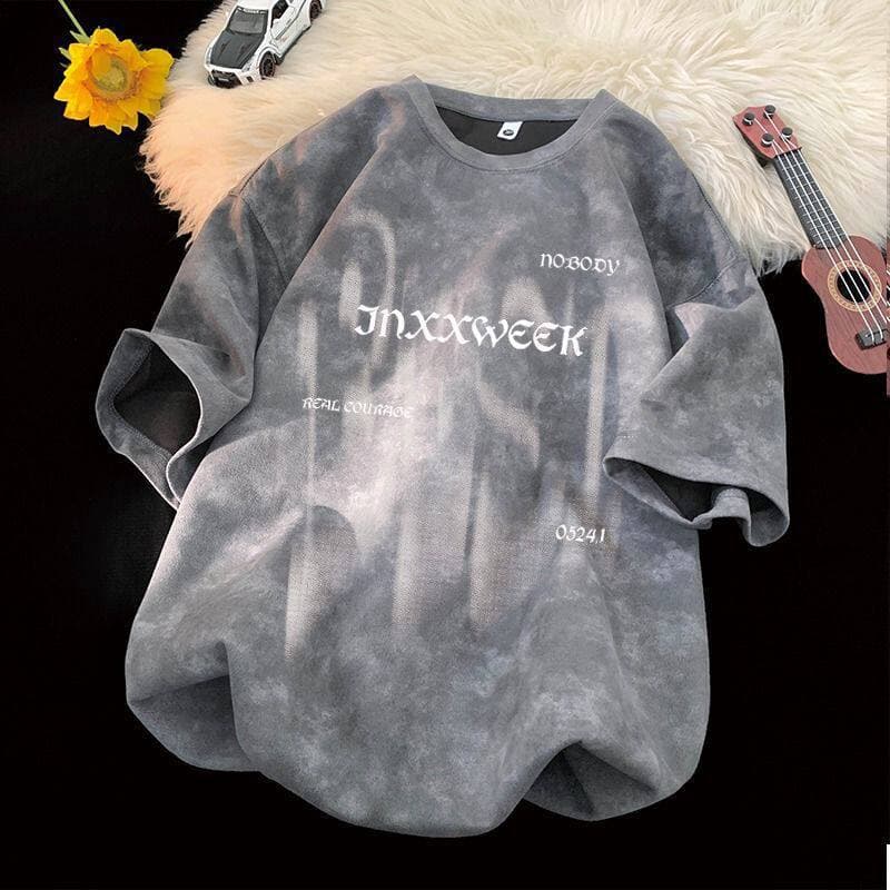 Summer Youth Tie-Dye Short Sleeve Men's New T-Shirt American Sorona Fashion Casual Versatile Sports Top