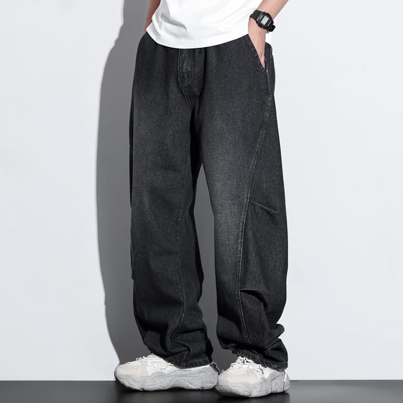 Cross-border plus size men's jeans, American style, loose straight leg, new autumn and winter style, curved blade pants, trendy and versatile, fat man long pants