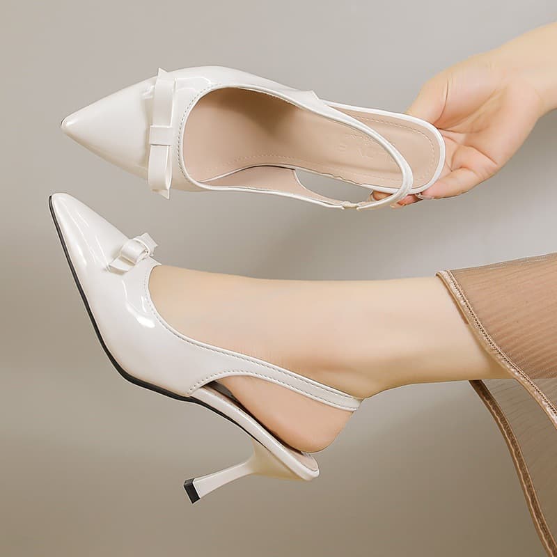 2026 Summer New Fashion Elegant Pointed Toe Bow Patent Leather High Heels for Women, Stiletto Elastic Band Ankle Strap Sandals