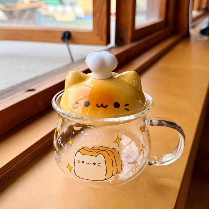 Cute cartoon cat glass with lid, perfect for office workers and student dormitories