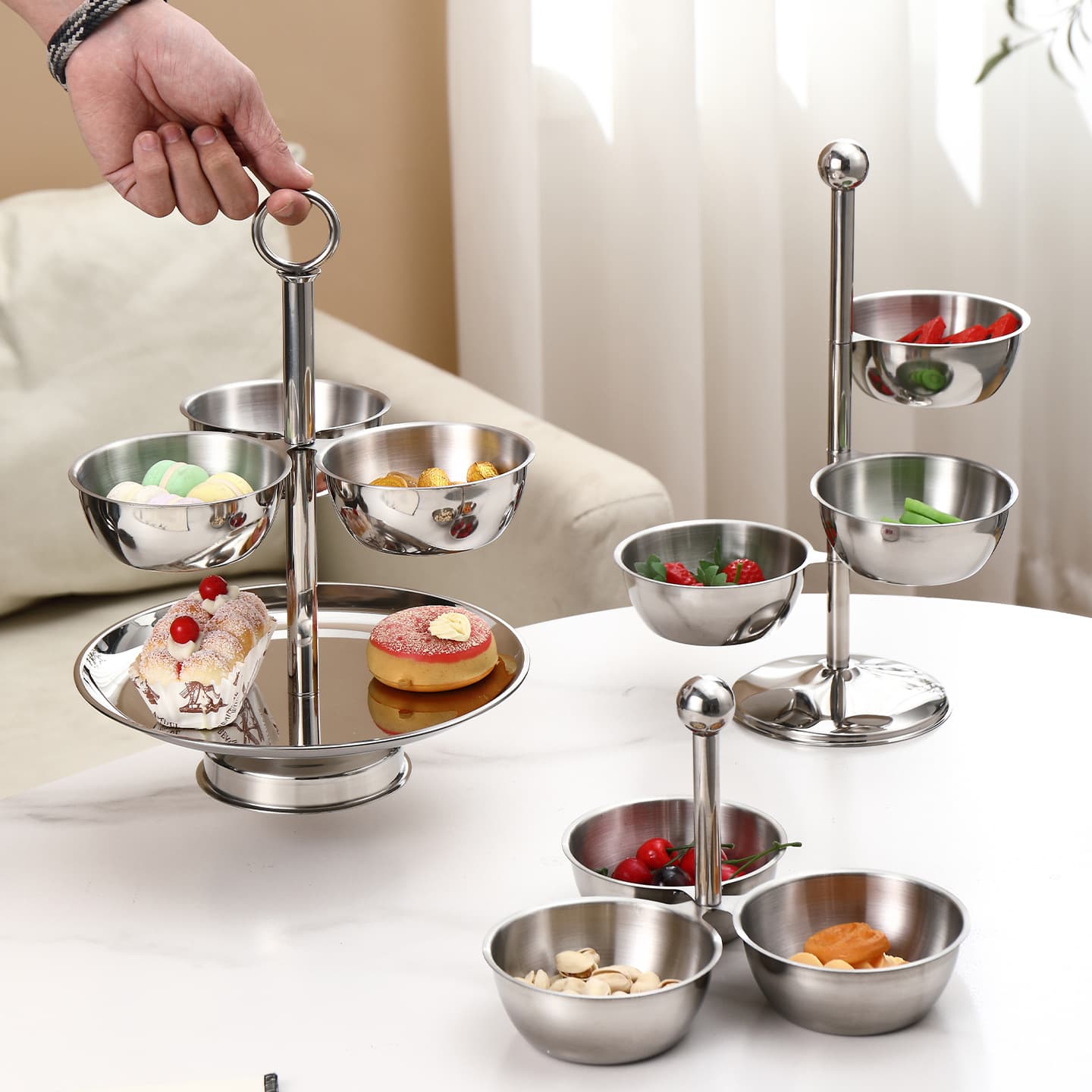 Stainless Steel Multi-Function Fruit Plate, Snack Plate, Snack Rack, Hotel KTV Small Fruit Plate, Dried Fruit Tray, Snack Bowl