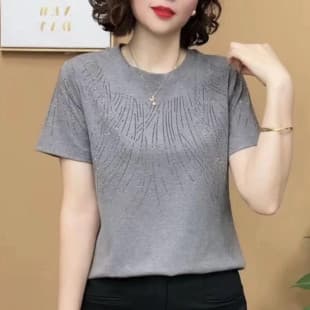 Short Sleeve T-Shirt for Middle-Aged Women Versatile New Stylish Mom Age-Reducing Fashion Casual Loose Slimming Summer Top for Women