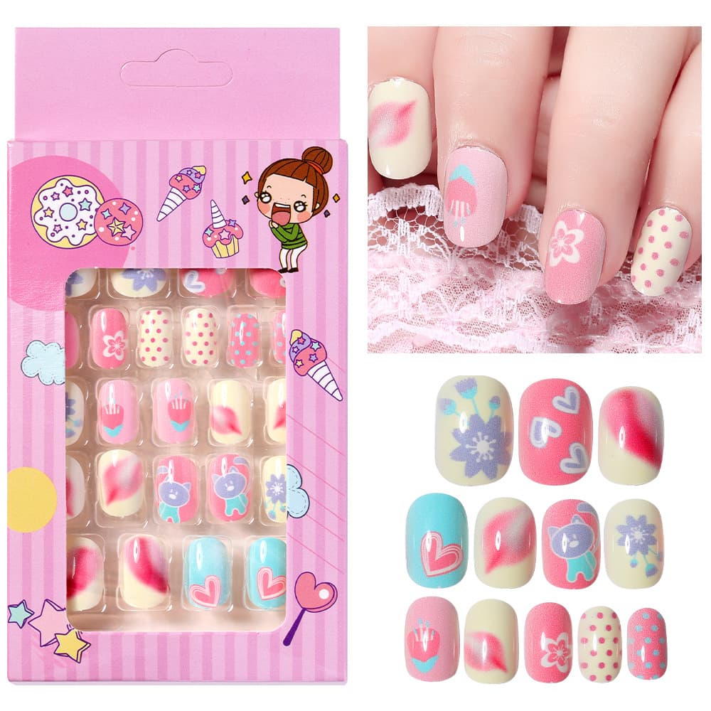 Cartoon Children Nail Art Stickers Press-On Nails Nail Wraps Finished Products Wholesale Removable Fake Nails Jelly Gel