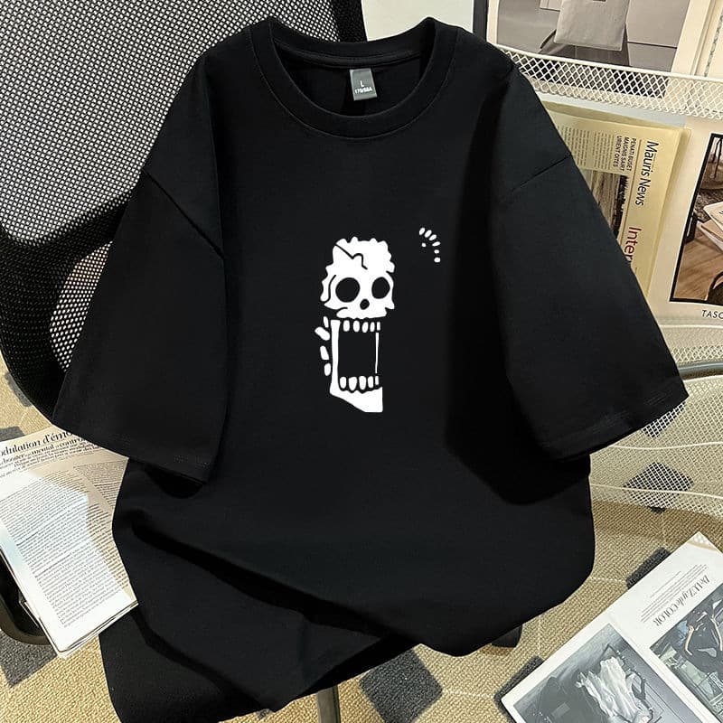 Heavyweight Cotton Short Sleeve T-Shirt for Men, Summer New Arrival, Brook Print, Streetwear Brand, Loose Fit, Round Neck Top