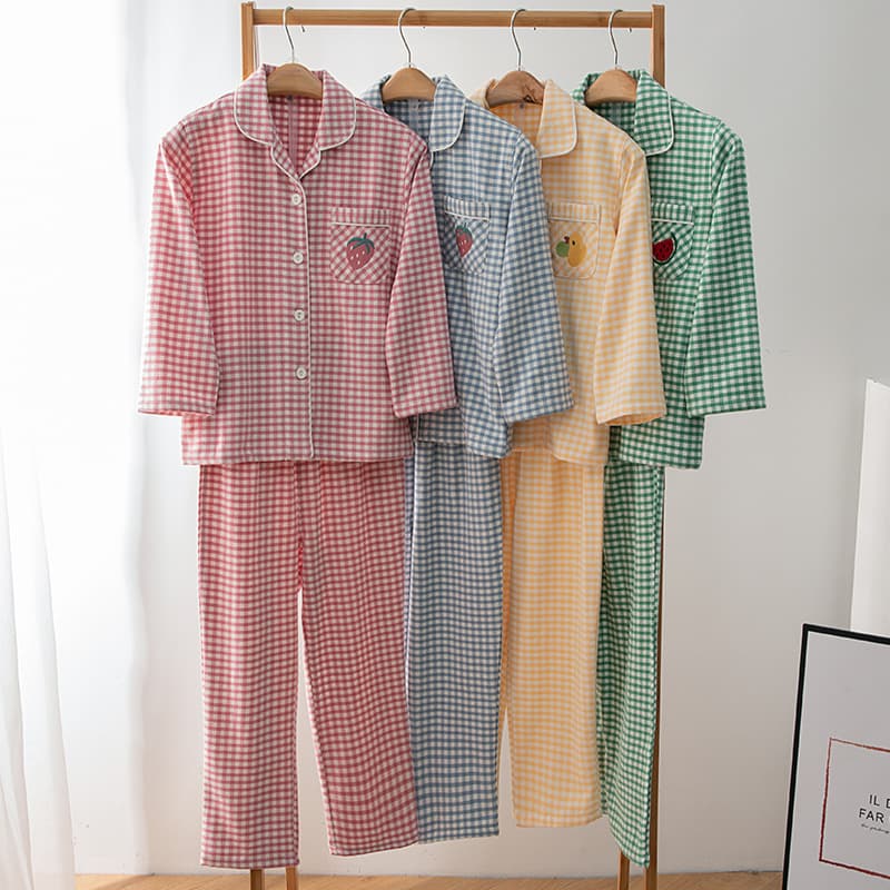 New Autumn/Winter Pure Cotton Brushed Double-Layer Fleece Children's Embroidered Long-Sleeve Long-Pants Pajama Set, All-Cotton Homewear