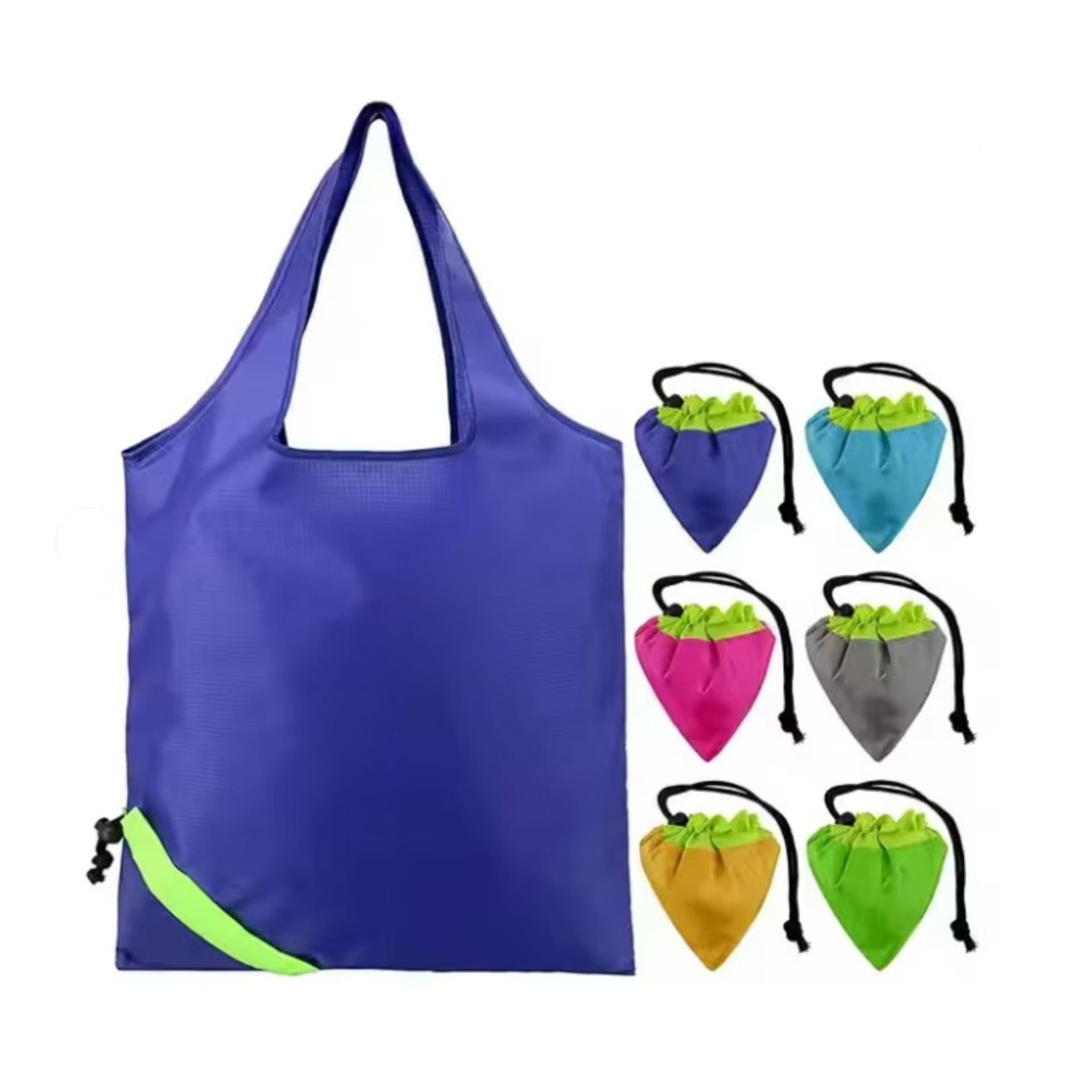 Portable foldable shopping bags, strawberry print with logo, solid color triangular eco-bags, customizable.