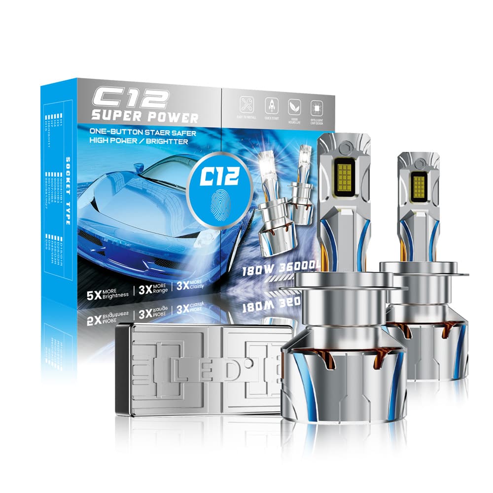 Cross-border New Car LED Headlight C12 High Power 180W Modification High/Low Beam H7 H4 Car LED Headlight