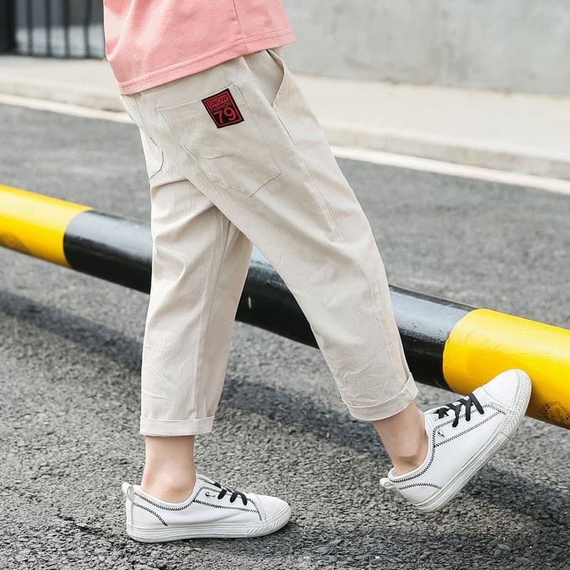 Boys Summer Thin Nine-Point Pants Children Casual Pants Cotton Linen Medium Kids Cotton Linen Pants Summer Mosquito-Proof Pants