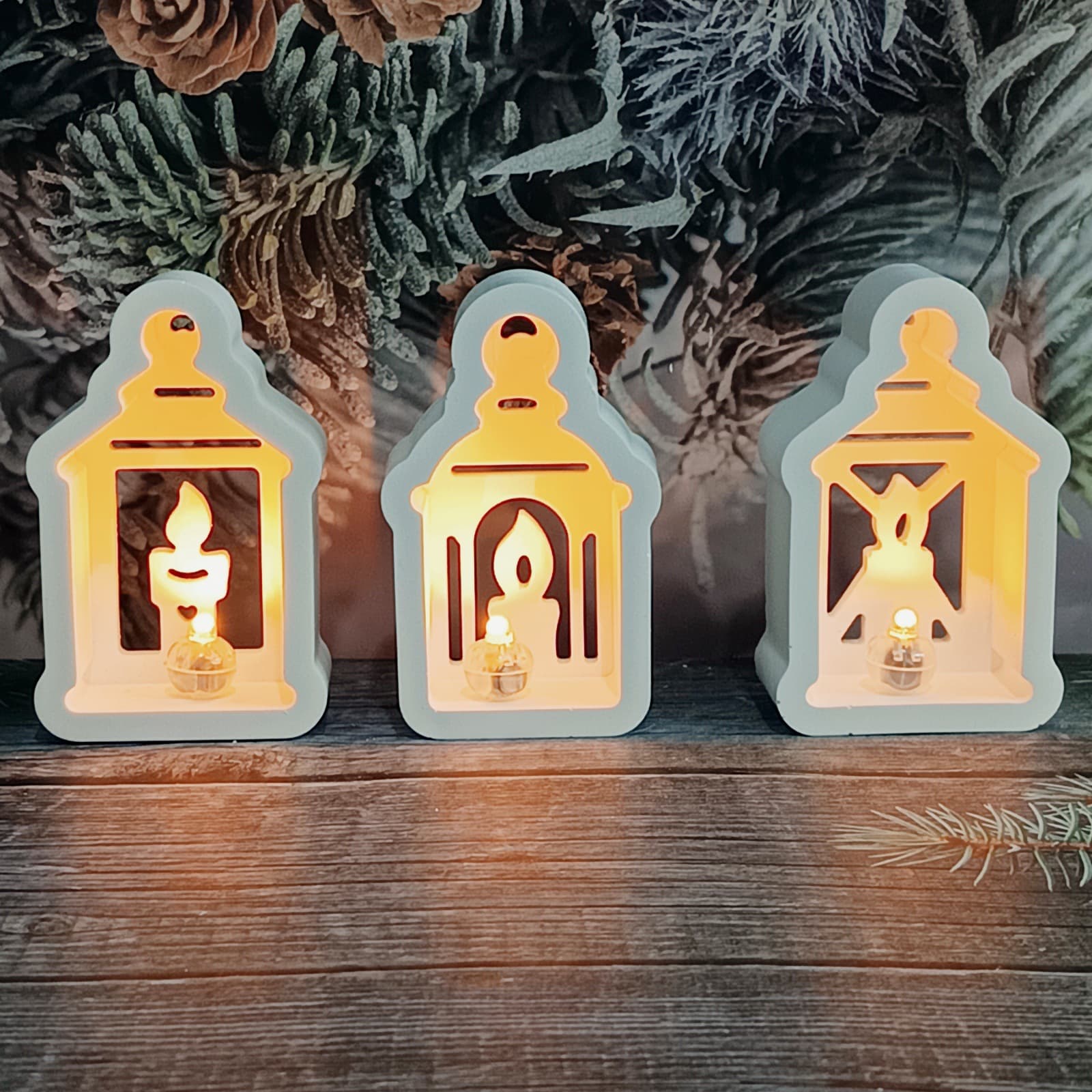 S2520+S2521+S2522 Candle Lantern Ornament Decorative Cement Plaster Mold DIY Silicone Mold