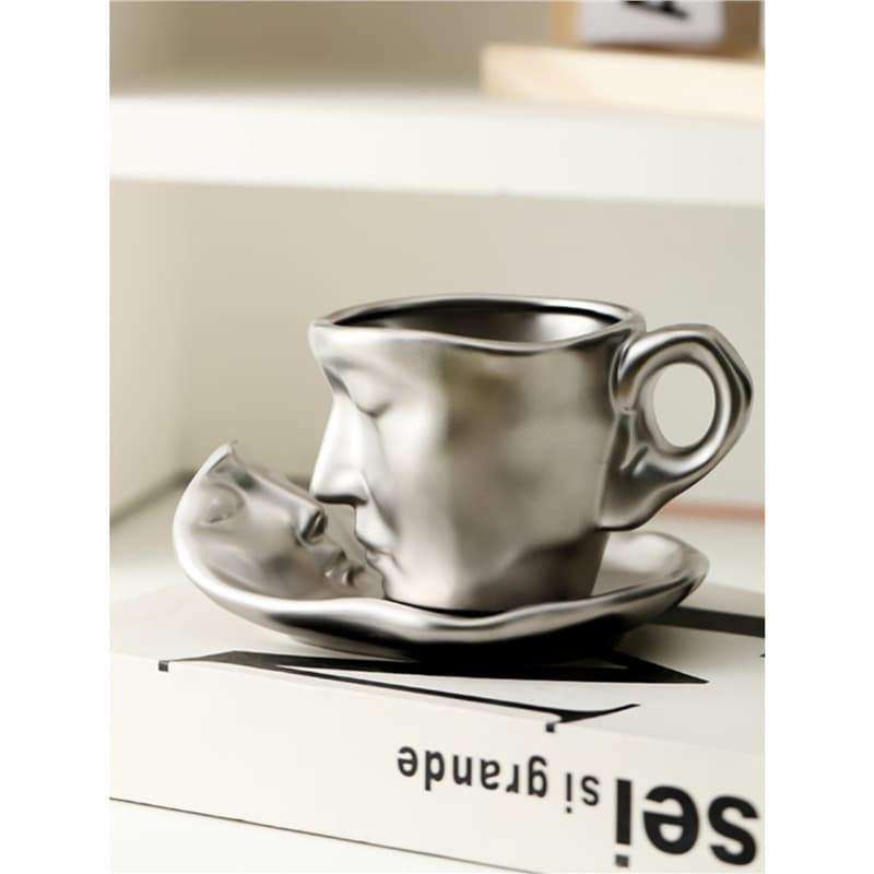 European retro creative design couple's mug coffee cup and saucer, Christmas New Year.