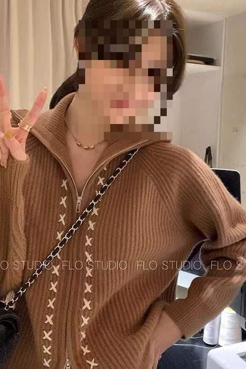 New Style Wool Lazy Autumn/Winter Lapel Zipper Design Knitted Cardigan Loose Sweater Jacket