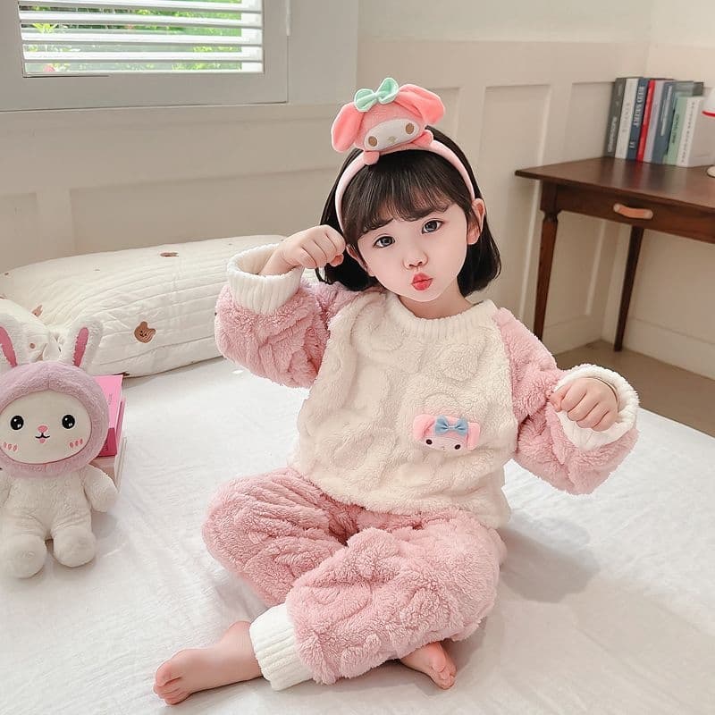 Girls Pajamas Autumn Winter Coral Fleece Set Baby Warm Homewear Kids Thick Flannel Winter
