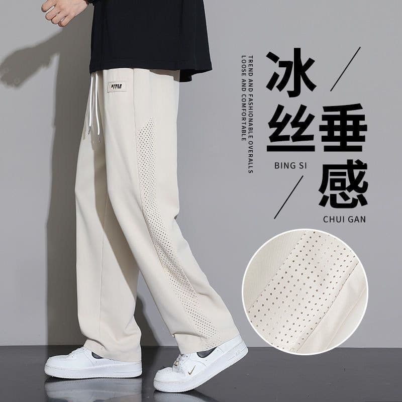 Wide-leg sweatpants loose Japanese ice silk pants men's 2026 new summer thin fashion brand men's casual pants