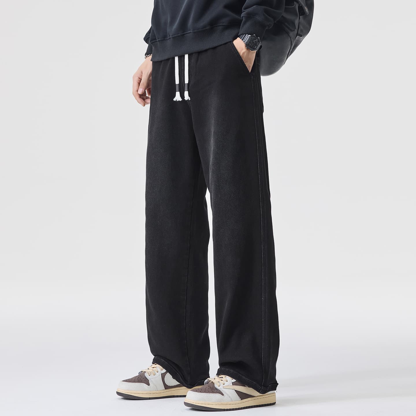 Plus size men's autumn and winter new arrival tall extended version wide leg jeans men's loose and versatile casual straight trousers