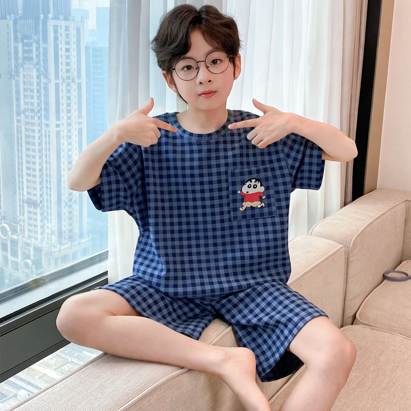 Children's Cotton Pajamas Boys 2026 New Summer Thin Short Sleeve Cartoon Boys Big Kids Baby Homewear