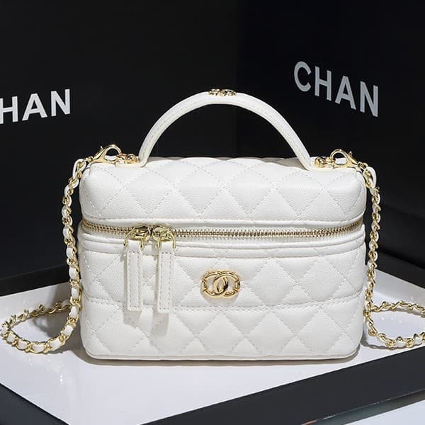 DIY Lunch Box Bag Caviar Cowhide Chanel-Style Genuine Leather Women's Bag, Chain Quilted Crossbody Bag, Versatile Box Bag