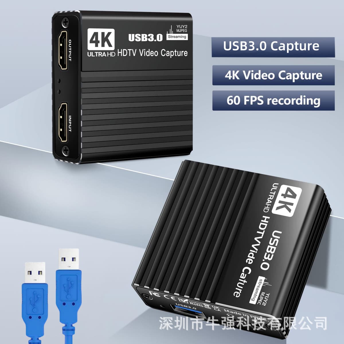 USB 3.0 video capture card, HDMI 4K recording box, game streamer, microphone, 1080P recorder, 60FPS.