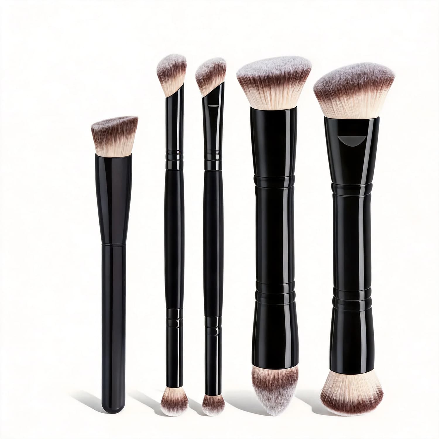 Cross-Border 5-Piece Dual-Ended Makeup Brush Foundation Brush Blush Brush Triangular Brush Eyeshadow Seamless Concealer Soft Bristle Beauty Tool