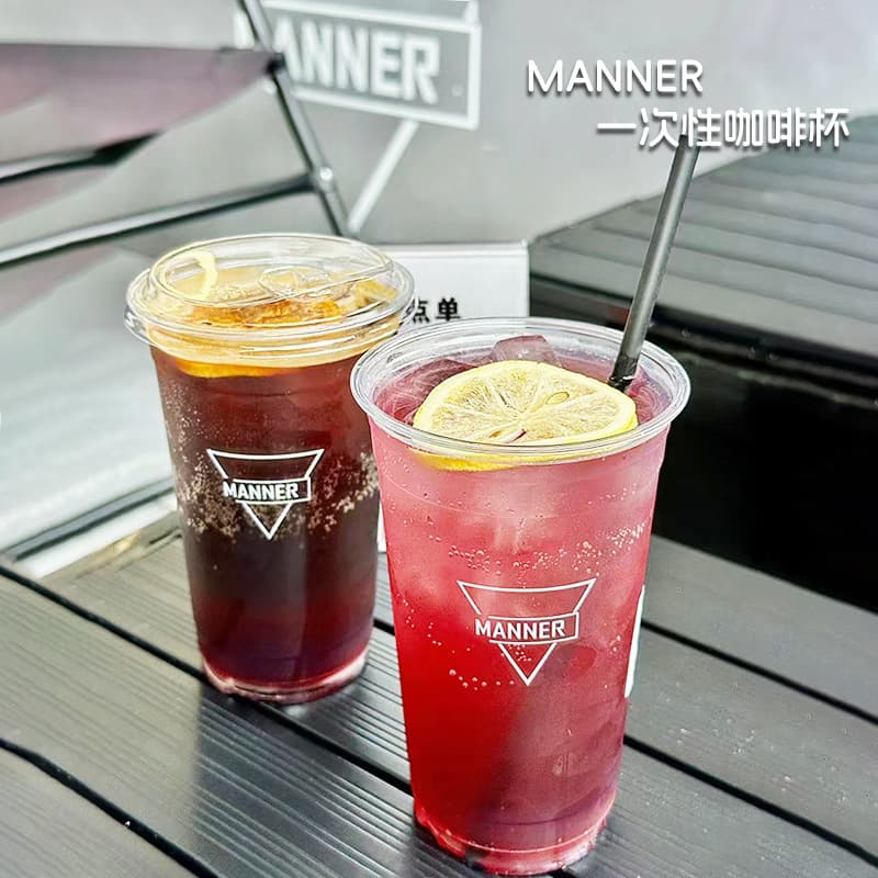 Manner Disposable Coffee Cup Portable Food Grade Cold Drink Transparent PET Cup Ice American Style with Lid Shanghai