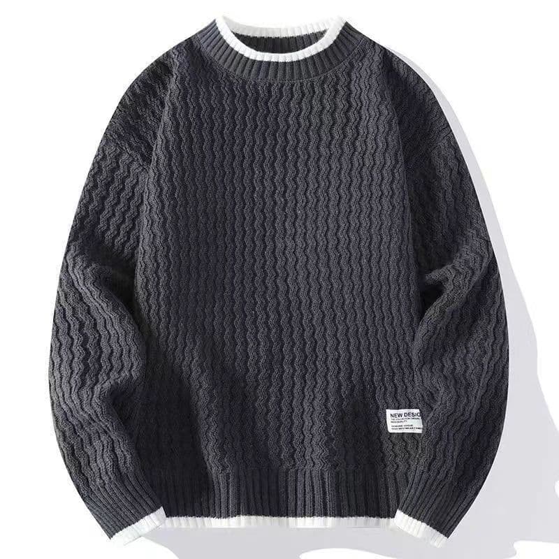 Round neck sweater men's autumn/winter lazy style hand-knitted base layer youth trend fake two-piece inner wear knitwear