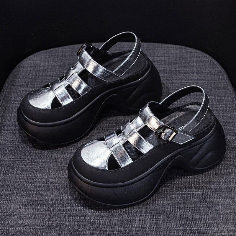 Thick-Sole Roman Sandals for Women 2026 Summer New Style Hollow Breathable Casual Fashion Versatile Chunky Heel Height-Increasing Women's Sandals