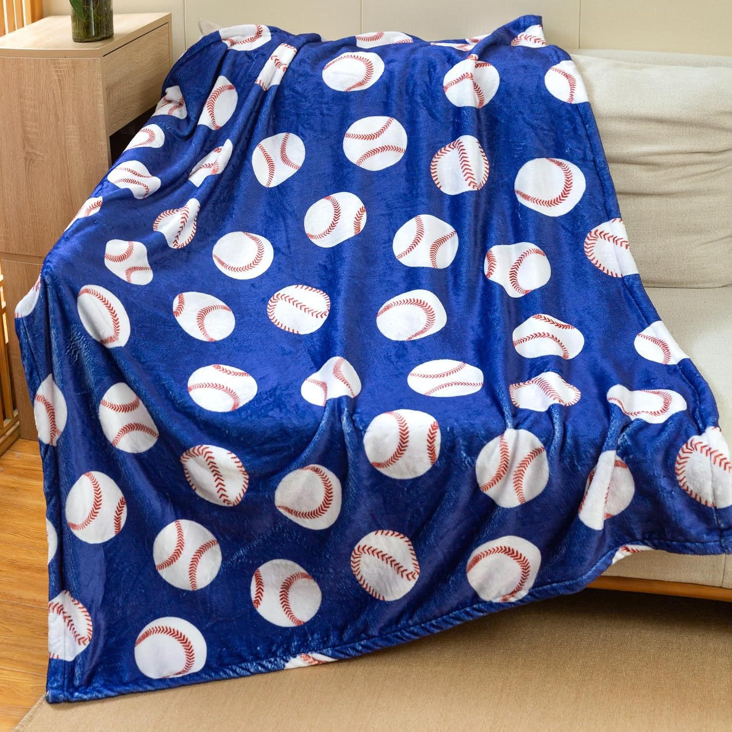 Baseball Blanket Blue Baseball Gift Men Soft Plush Sports Blanket Baseball Sofa Bed Sofa Home Decor