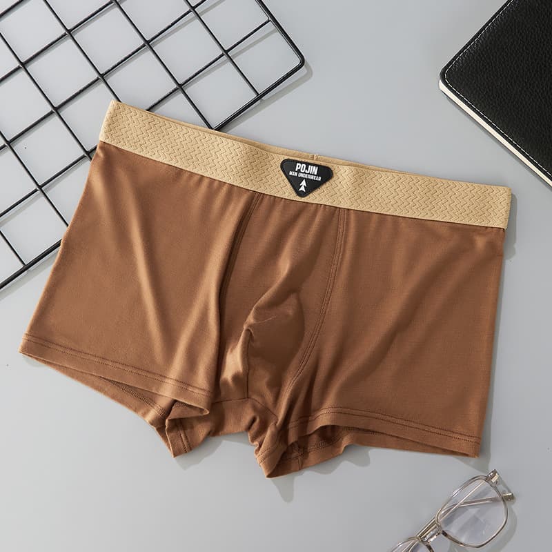 POJIN Men's U-Shaped Breathable Moisture-Wicking Comfort Boxer Briefs Cross-Border Solid Color Summer Simple Low-Rise Underwear