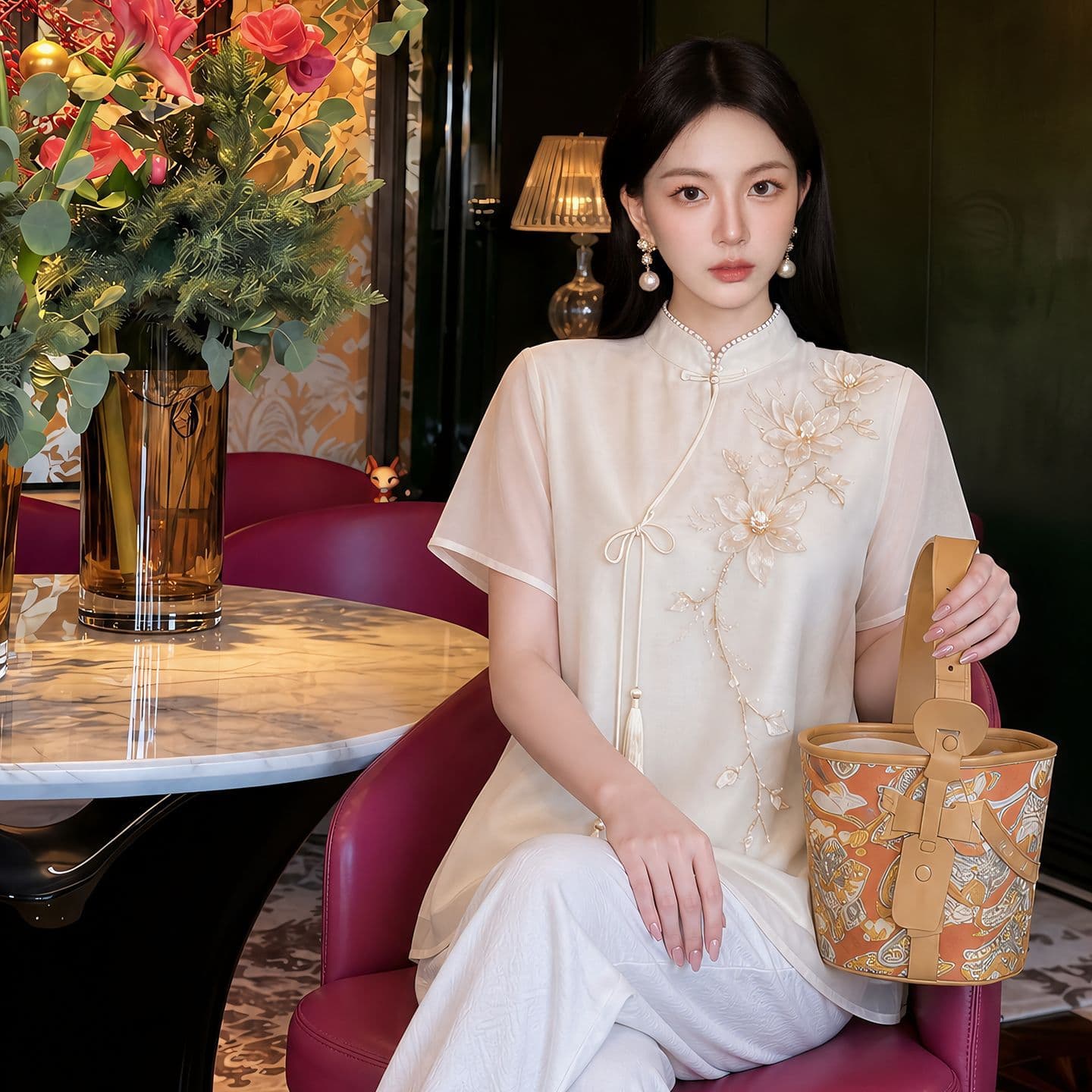 2026 Summer New Chinese-style Button Short-sleeve Blouse for Women, Slim Fit, Fashionable, Light Luxury Style Top