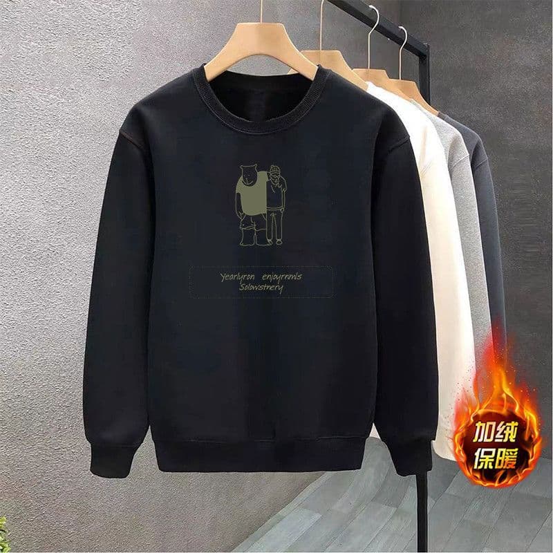 Men's Sweatshirt, New Autumn/Winter Style, Round Neck, Loose Fit, Fleece-Lined and Thickened, Hoodless Pullover, Youth Long Sleeve Men's Outerwear