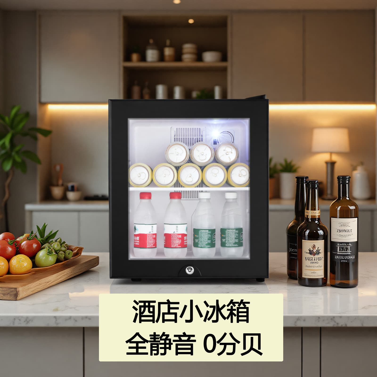 Wennamei BC-30CF Hotel Room Mini Fridge 30L Glass Door Refrigerator for Apartments, Fully Silent and Frost-Free