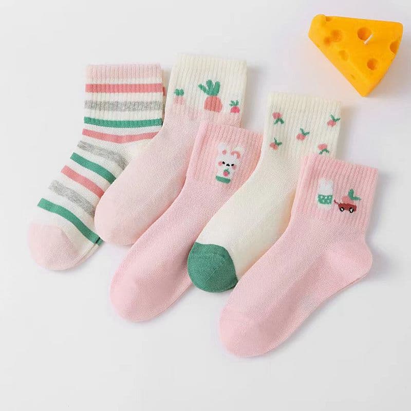 Six Finger Kids Socks Boys Girls Baby Spring Summer New Mesh Cotton Socks Middle Kids Big Kids Thin Mid-Calf Short Socks