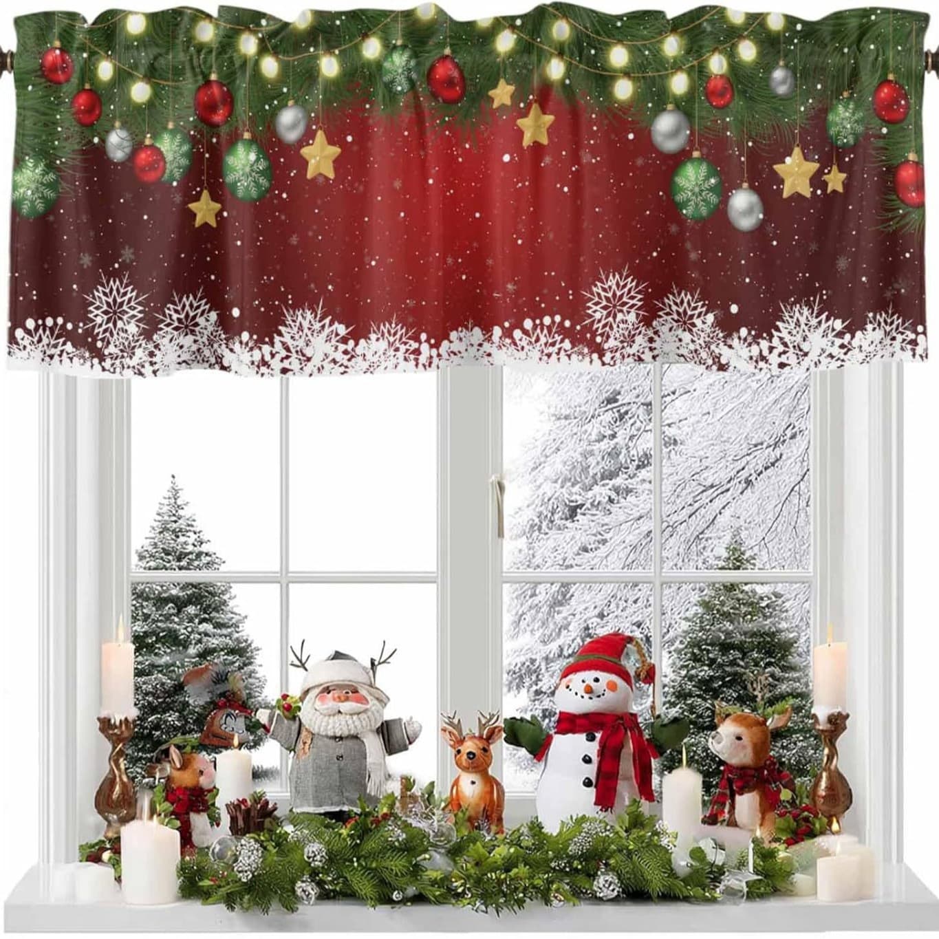 Amazon Hot Selling Christmas Curtain Valance Christmas Tree Christmas Snowman Printed Curtain Short Curtain Holiday Decoration