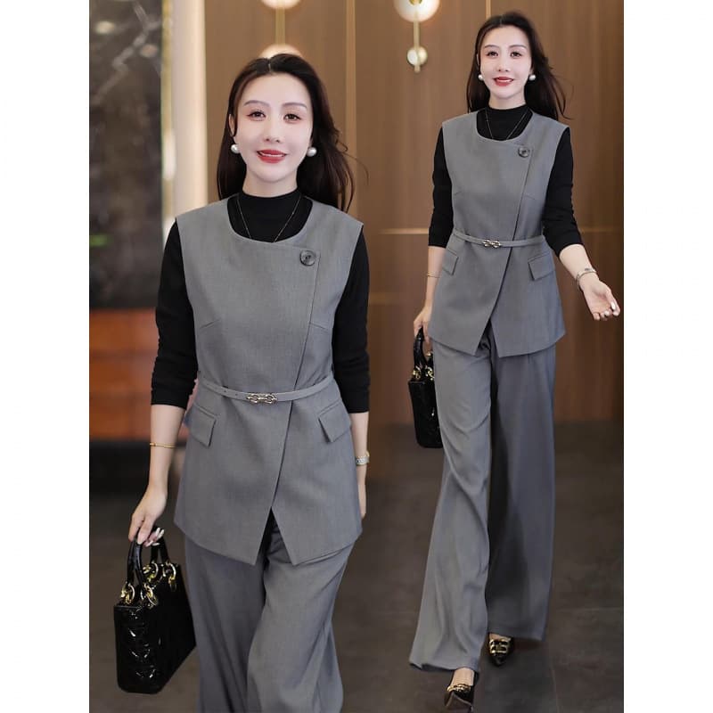 Fashionable Women's Suit Set 2025 Fall New Arrival Blazer Vest Undershirt Wide-Leg Pants Elegant Professional 3-Piece Set