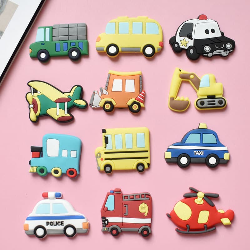 Cute Cartoon Vehicle Refrigerator Magnets, Creative Soft Rubber Magnets, Early Education Magnets, Wholesale Children's Stickers