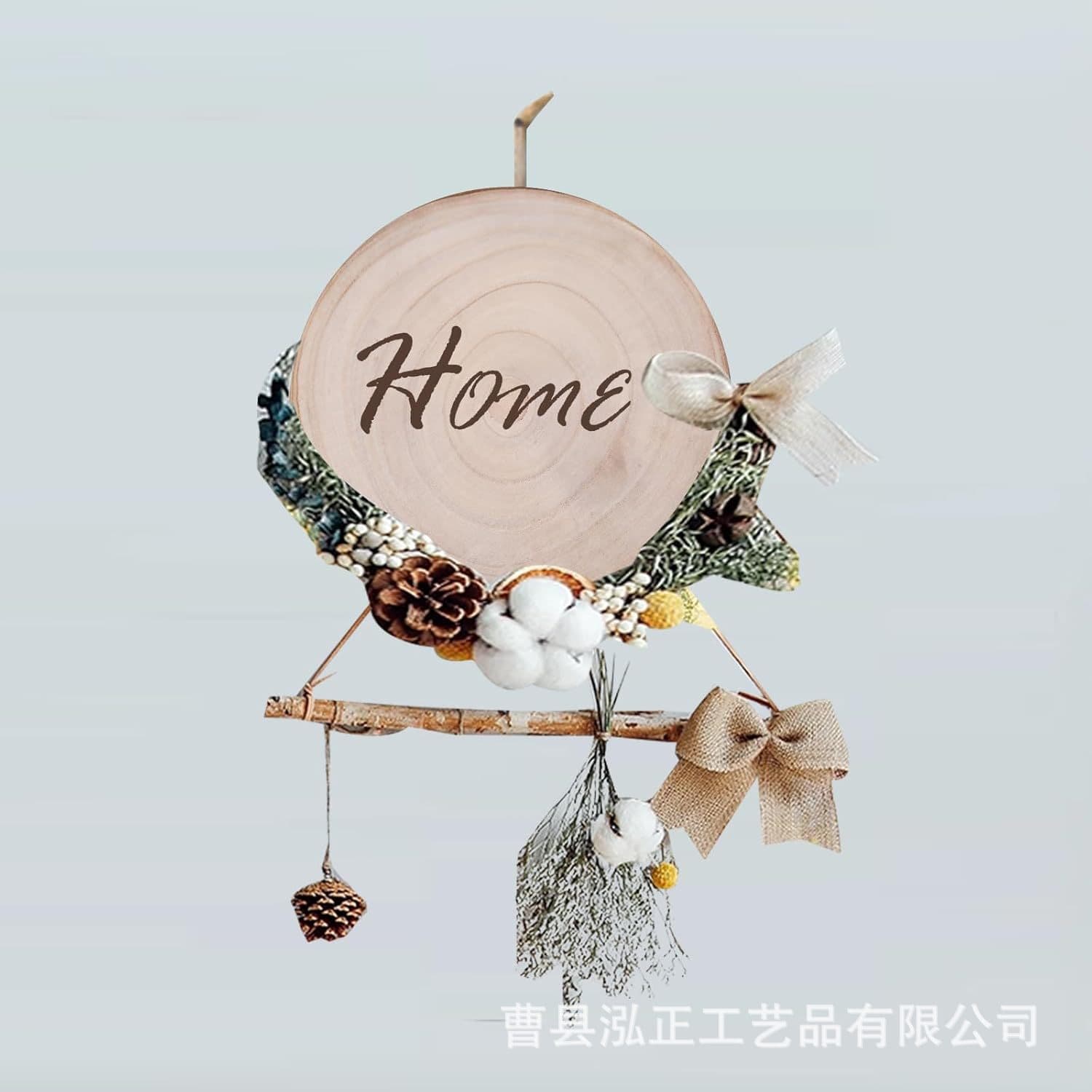New wooden home decor welcome sign, round wooden doorplate with light and bow.