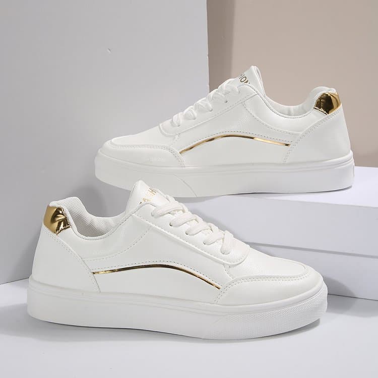 Cross-border Large Size Casual Flat Shoes for Women 2024 Autumn New TEUM Trendy Sneakers White Shoes for Women